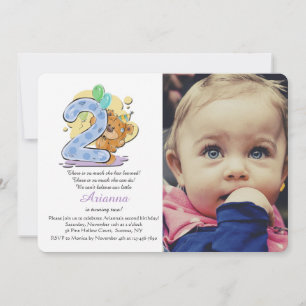 Teddy Bear Two Year Old Photo Invitation