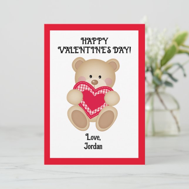 Teddy Bear Valentine Card - Personalised Cute Gift (Standing Front)