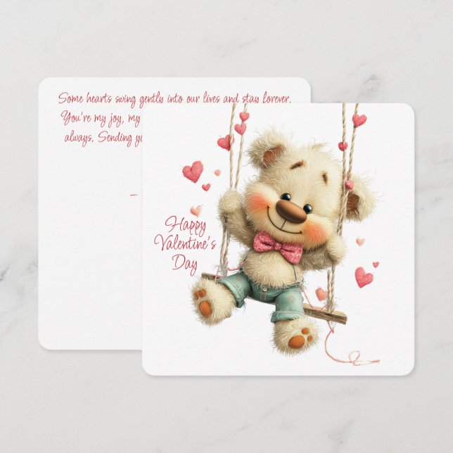 Teddy Bear Valentine Card with Swing & Hearts (Front/Back)