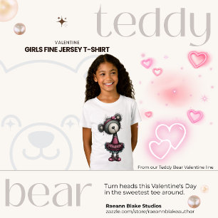 Teddy Bear Valentine Girls Fine Jersey T-Shirt