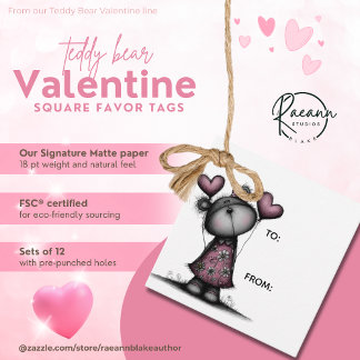 Teddy Bear Valentine Square Favor Tags