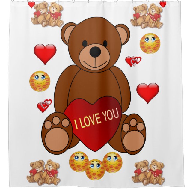 Teddy bear valentines children's showercurtain wht shower curtain (Front)