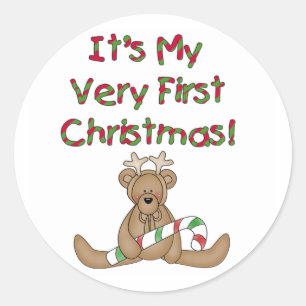 Teddy Bear Very 1st Christmas Tshirts and Gifts Classic Round Sticker