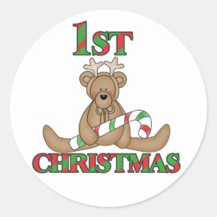Teddy Bear Very 1st Christmas Tshirts and Gifts Classic Round Sticker