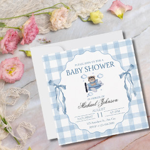 Teddy Bear Vintage Aeroplane Boy Baby Shower Invitation