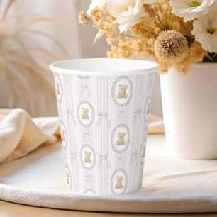 Teddy Bear Vintage Bow Lace Stripes Baby Shower Paper Cups