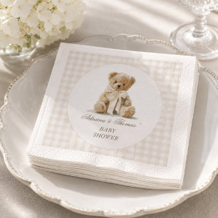 Teddy Bear Vintage Gingham Baby Shower Napkin