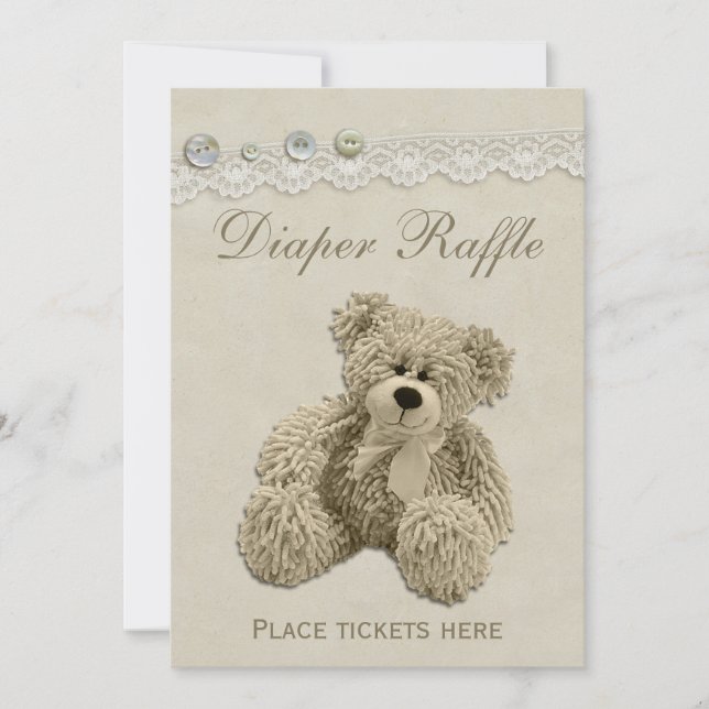 Teddy Bear Vintage Lace Diaper Raffle Sign Invitation (Front)