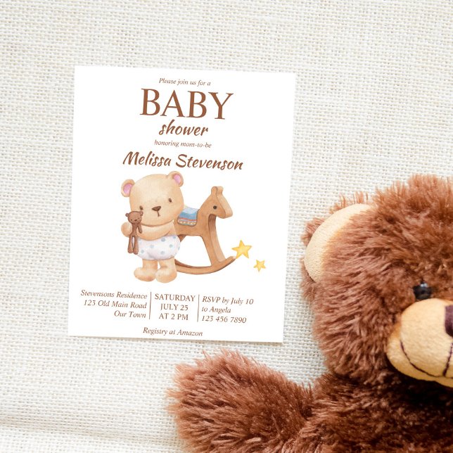 Teddy bear vintage toys baby shower budget invite (Creator Uploaded)