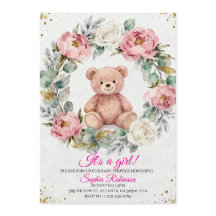 Teddy Bear Watercolor  Baby Shower Invitation