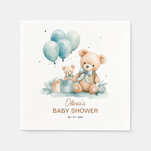 Teddy Bear watercolor Baby Shower Napkin (Front)