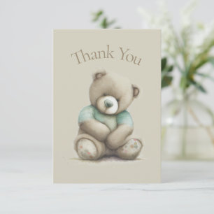 Teddy Bear Watercolor Baby Shower Thank You Card