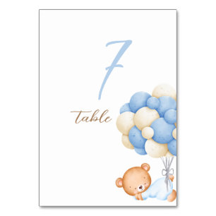 Teddy Bear Watercolor Balloons Table 7 Number Card