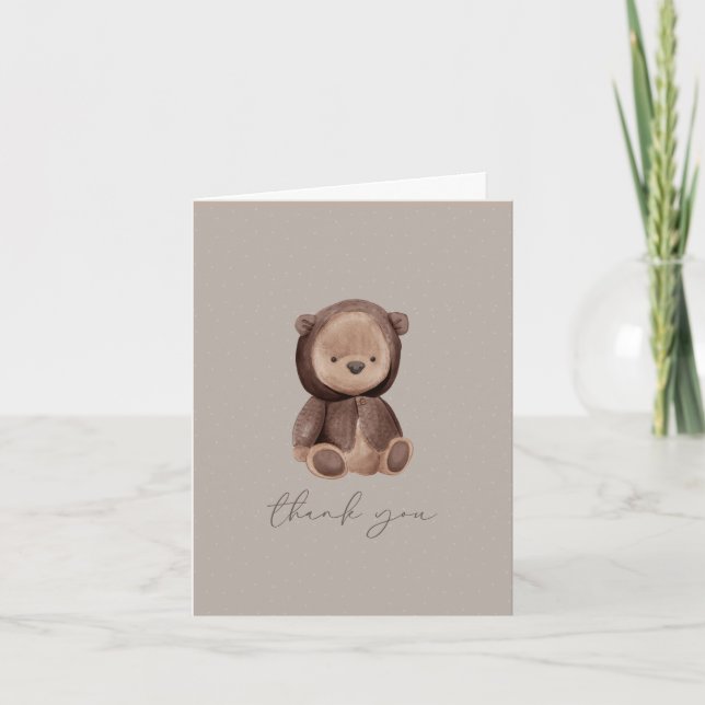 Teddy Bear Watercolor Boho Brown Neutral Thank You Card (Front)