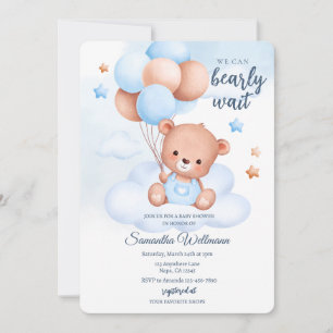 Teddy Bear Watercolor Boy Baby Shower Customisable