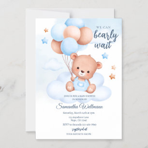Teddy Bear Watercolor Boy Baby Shower Customisable Magnetic Invitation