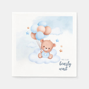 Teddy Bear Watercolor Boy Baby Shower Customisable Napkin