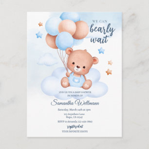 Teddy Bear Watercolor Boy Baby Shower Customisable Postcard