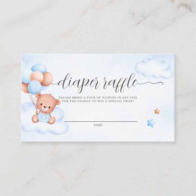 Teddy Bear Watercolor Diaper Raffle Enclosure Card (Front)