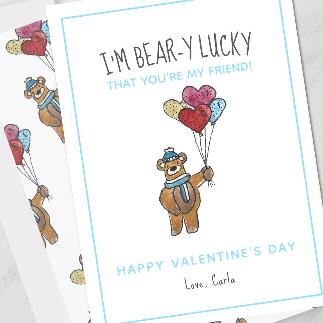Teddy Bear Watercolor Friend Valentine's Day Holid Holiday Card (Creator Uploaded)