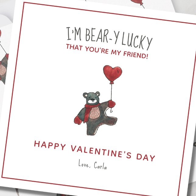 Teddy Bear Watercolor Friend Valentine's Day Holiday Card (Creator Uploaded)