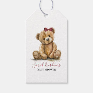 Teddy Bear Watercolor Girl Baby Shower Gift Tags