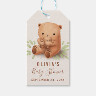 Teddy Bear Watercolor Mummy Baby Shower Thank You Gift Tags