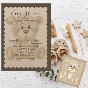 Teddy Bear Watercolor Rustic Baby Shower Invitation