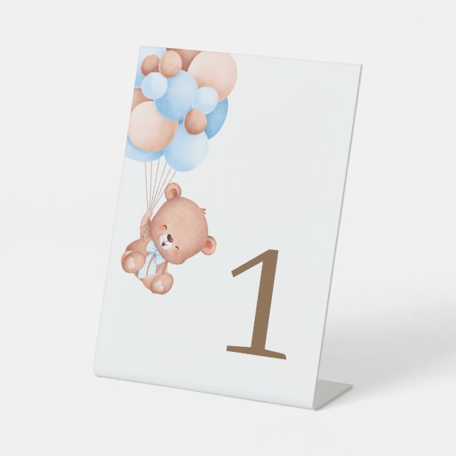 Teddy Bear Watercolor Table Number Pedestal Sign (Front)