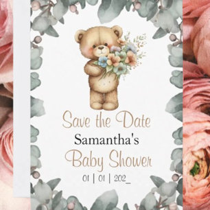 Teddy Bear  Watercolor White the Date Invitation