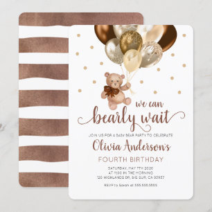 Teddy Bear We Can Bearly Wait Baby Birthday Invitation