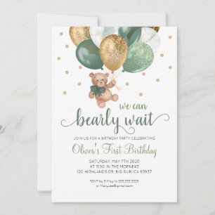 Teddy Bear We Can Bearly Wait Baby Birthday Invitation
