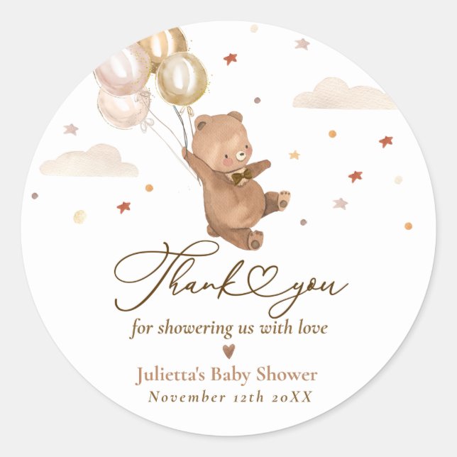 Teddy Bear We Can Bearly Wait Baby Shower Favour Classic Round Sticker (Front)