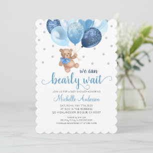 Teddy Bear We Can Bearly Wait Baby Shower Invitation