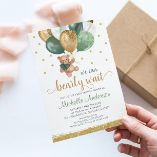 Teddy Bear We Can Bearly Wait Baby Shower Invitation