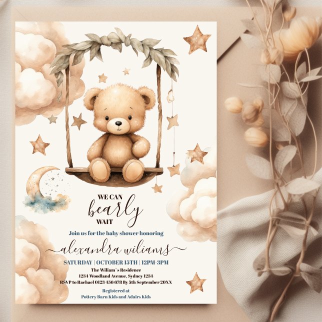 Teddy Bear We Can Bearly Wait Baby Shower Invitation (Creator Uploaded)