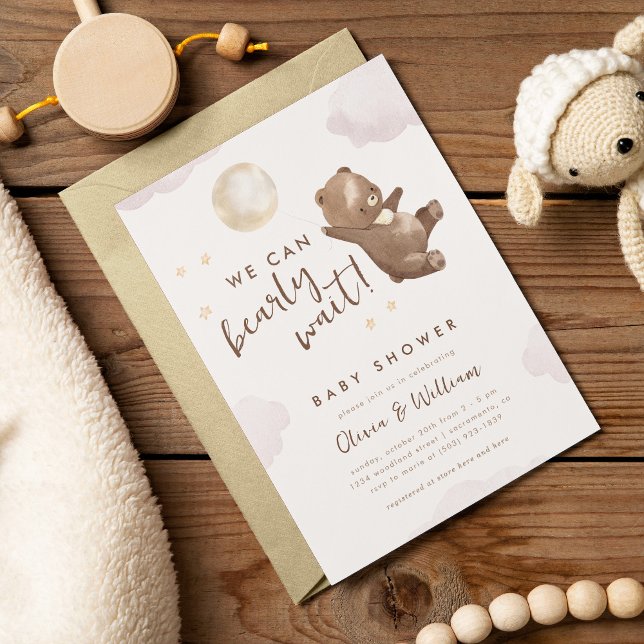 Teddy Bear We Can Bearly Wait Baby Shower Invitation (Creator Uploaded)