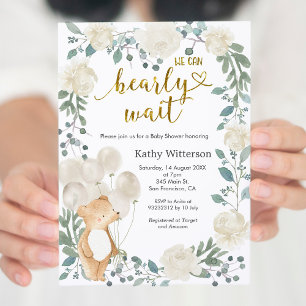 Teddy Bear We Can Bearly Wait Baby Shower Invitation