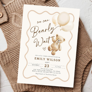 Teddy Bear We Can Bearly Wait Baby Shower Invitation