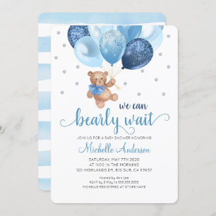 Teddy Bear We Can Bearly Wait Baby Shower Invitation