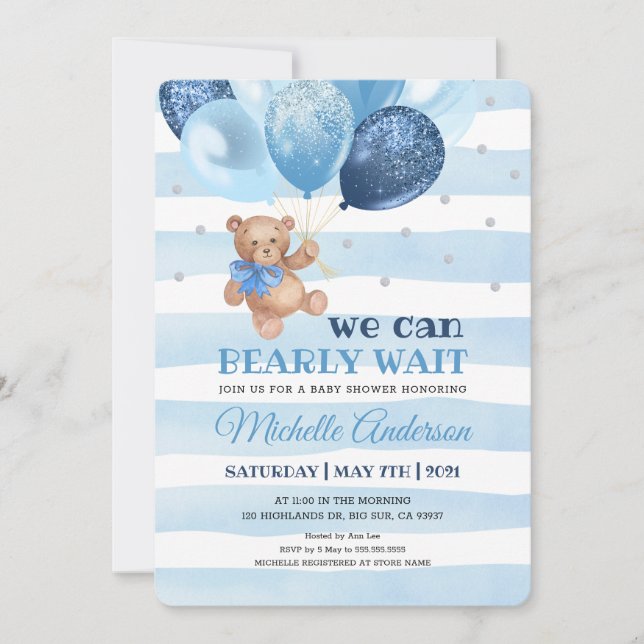 Teddy Bear We Can Bearly Wait Baby Shower Invitation (Front)