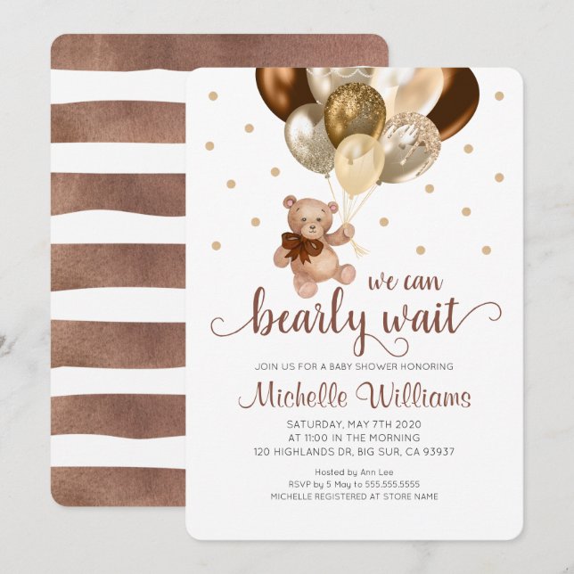 Teddy Bear We Can Bearly Wait Baby Shower Invitation (Front/Back)