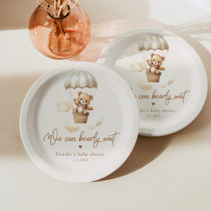 Teddy bear we can bearly wait baby shower paper plate