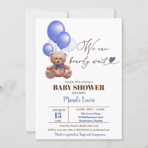 Teddy Bear We Can Bearly Wait Boy Baby Shower  Inv Invitation