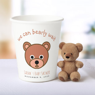 Teddy Bear We Can Bearly Wait Cute Boy Baby Shower Paper Cups