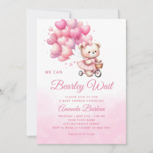 Teddy Bear we can Bearly Wait girl baby shower Invitation