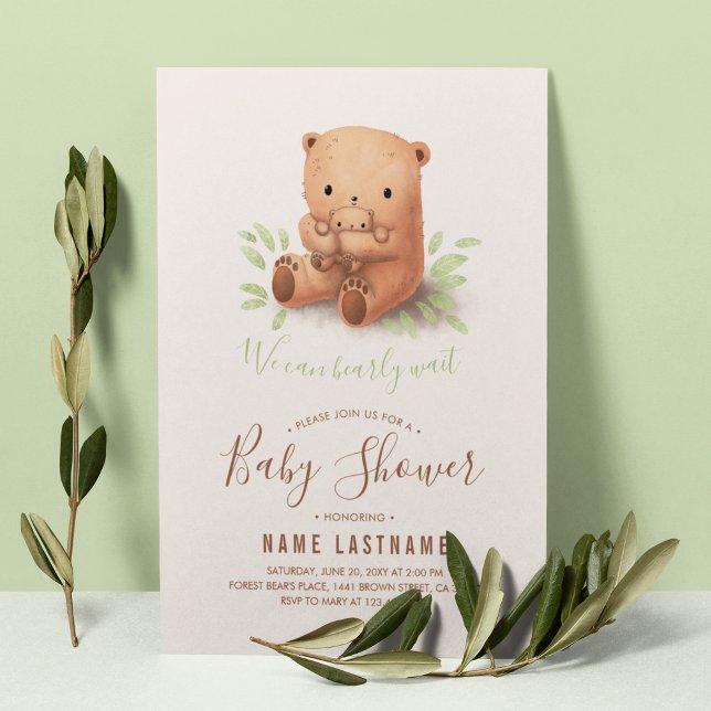 Teddy Bear We Can Bearly Wait Neutral Baby Shower Invitation (Creator Uploaded)