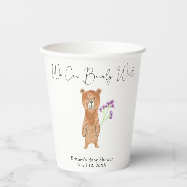 Teddy bear - we can bearly wait paper cups (Front)