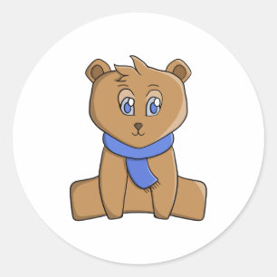 Teddy bear wearing a blue scarf classic round sticker