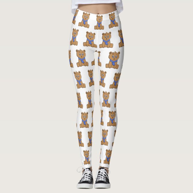 Teddy bear wearing a blue scarf leggings (Front)